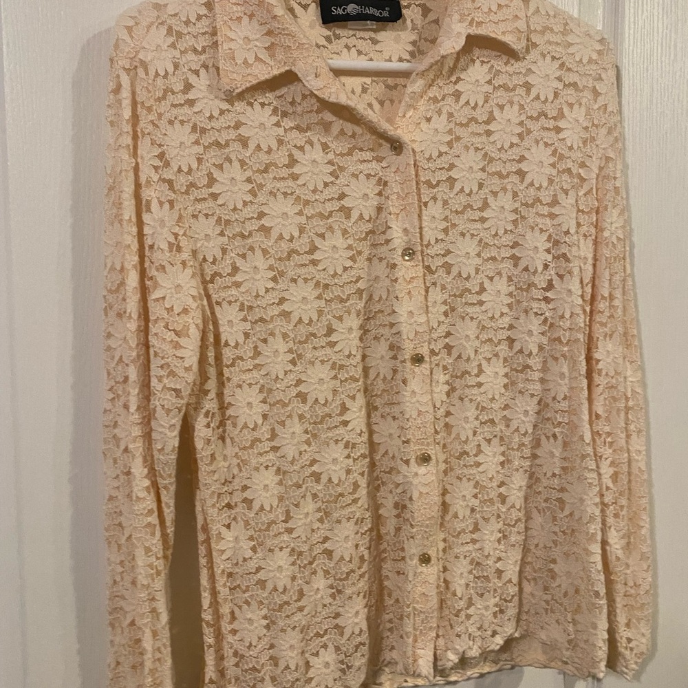 Sag Harbor Cream Lace Button Down Shirt